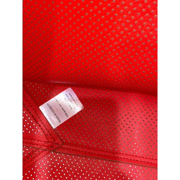 New Mark & Graham Large Perforated Tan Leather Tote Bag With Red Interior & Adju - Picture 8 of 9